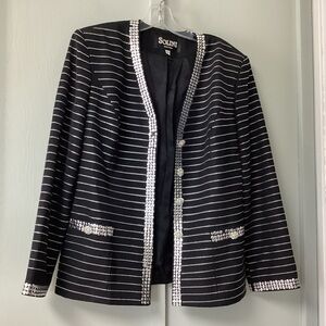 Vintage SOLINI Blazer Size 12 New York Studs Silver Black Party Lined Button